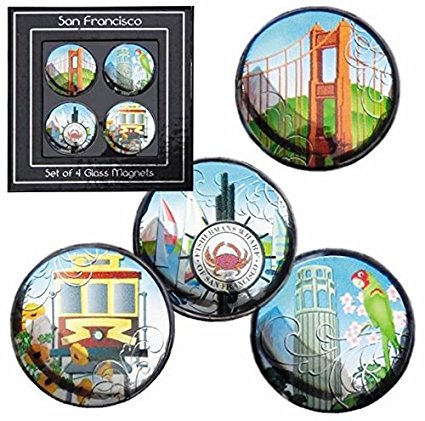 SF Mercantile San Francisco, California Themed Glass Magnets - Set of 4 - A California Souvenir