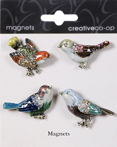 Pewter Jeweled Enamel BLING BIRD Magnets Assorted - Set of 4 pieces