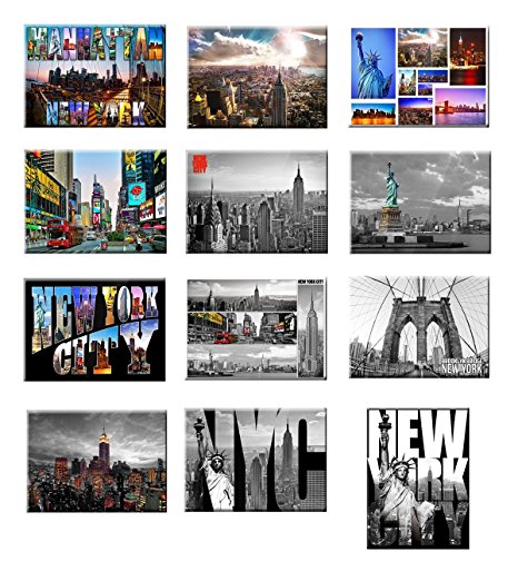 12 set New York NYC Souvenir Photo Picture Fridge Magnets 2 x 3 inch - Pack of 12