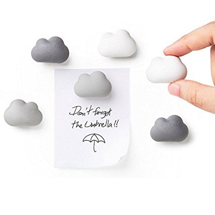 Novelty Fridge Magnets Cloud Magnets by Qualy Design Studio. Set of 6 Message Magnets. Cloud Magnets Gradual Colors from White to Dark Grey. Can be used in Office or at Home.