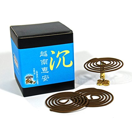 Vietnam Hoi-An Chen Xiang Agarwood Aloeswood Incense Coils 48pcs 3.5hrs with Incense Clip