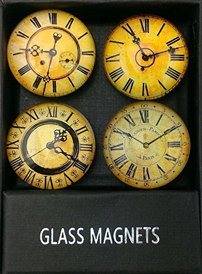 Assorted Glass Magnets By Value Arts, French Inspired Vintage Clock Images, Set of 4