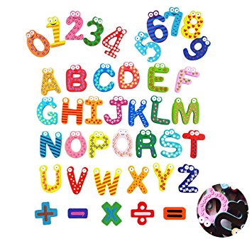 Novelty House Wooden Magnetic Alphabet Letters with Full Back Magnetic Refrigerator Cartoon Number...