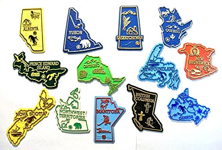 All 13 Canadian Map Outline Magnets Complete Set