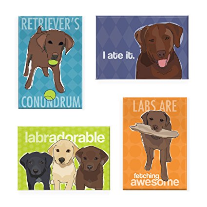 Pop Doggie Chocolate Labrador Retriever Refrigerator Magnets with Funny Sayings (Set of 4)