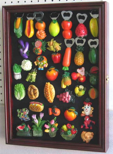 Refrigerator/Souvenir/Sports Magnets Display Case Wall Shadow Box Cabinet (Cherry Finish)