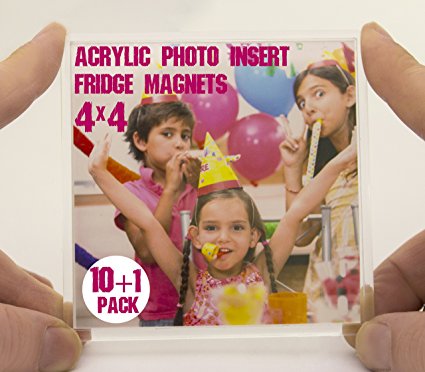 NSD5 Premium Blank Clear Acrylic Fridge Photo Insert Magnets By Sturdy Transparent Plastic DIY Refrigerator Magnet Set, 4x4 Size, Ideal For Souvenirs, Wedding Gifts & Keepsakes (10+1 FREE)