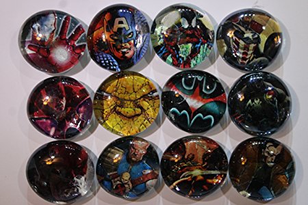 Geocache Swag Glass Stone Refrigerator Magnets - Comic Book Hero's