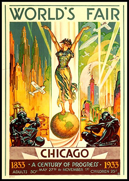 Worlds Fair 1933 Vintage Chicago Travel Poster Fridge Magnet 6 x 8